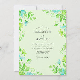 Invitación Boda con follaje de eucalipto Aqua Lima