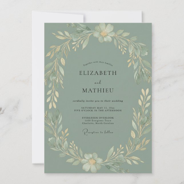 Invitación Boda con follaje de eucalipto celadón (Anverso)