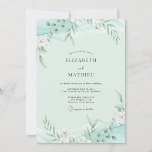 Invitación Boda con follaje de eucalipto gris espuma de mar