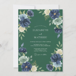 Invitación Boda con follaje de eucalipto índigo cazador