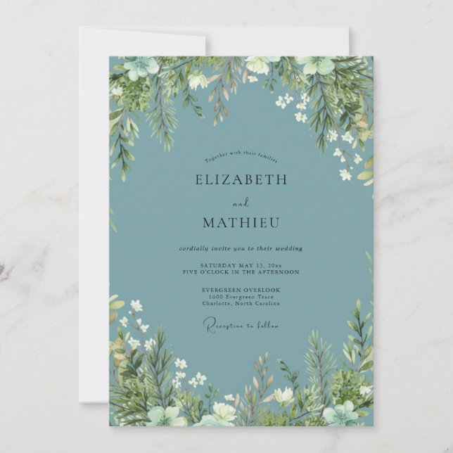 Invitación Boda con follaje de eucalipto pizarra (Anverso)