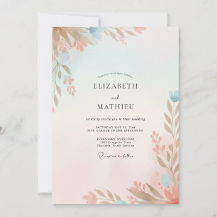 Invitación Boda con follaje de eucalipto y aqua de melocotón