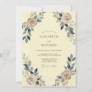 Invitación Boda con follaje de eucalipto y champán de mantequ