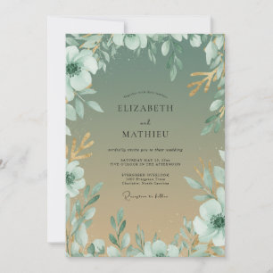 Invitación Boda con follaje de eucalipto y champán de menta