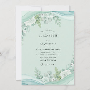 Invitación Boda con follaje de eucalipto y pistacho