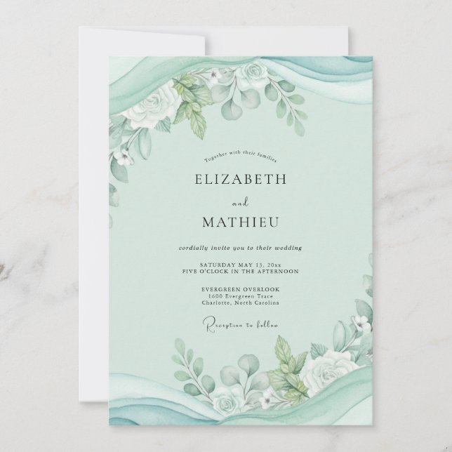 Invitación Boda con follaje de eucalipto y pistacho (Anverso)