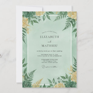 Invitación Boda con Follaje de Helecho y Menta