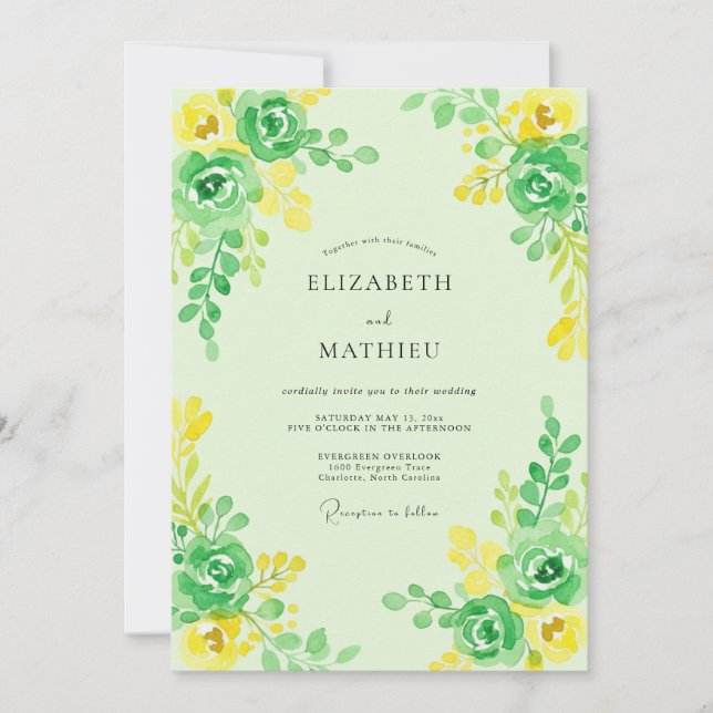 Invitación Boda con follaje de limón y eucalipto (Anverso)