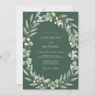 Invitación Boda con Follaje de Musgo Oscuro