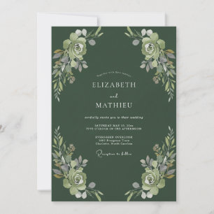 Invitación Boda con Follaje de Musgo Profundo