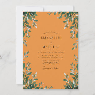 Invitación Boda con follaje de naranja quemada y eucalipto gr