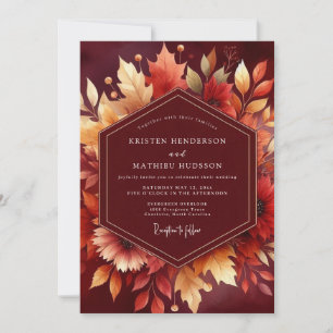Invitación Boda con Follaje de Otoño Borgoña