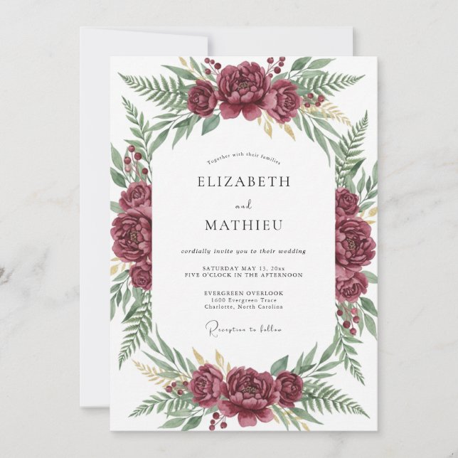 Invitación Boda con Follaje de Peonía de Frutas (Anverso)