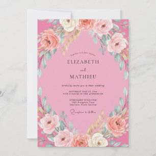 Invitación Boda con Follaje de Peonía Magenta
