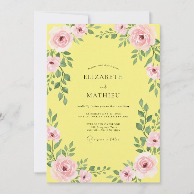 Invitación Boda con follaje de pétalo de limón (Anverso)