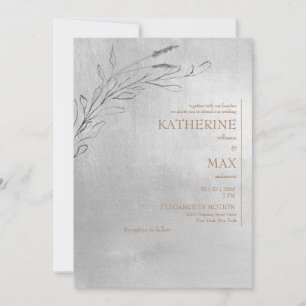 Invitación Boda con follaje de plata metálica y oro sin padre