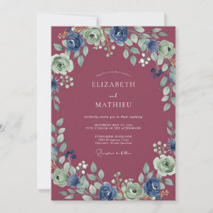 Invitación Boda con Follaje de Ranunculus de Frutas del Bosqu