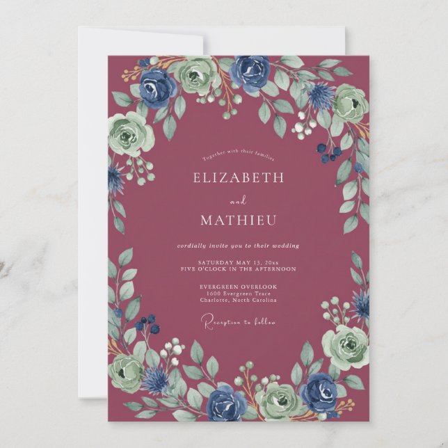 Invitación Boda con Follaje de Ranunculus de Frutas del Bosqu (Anverso)
