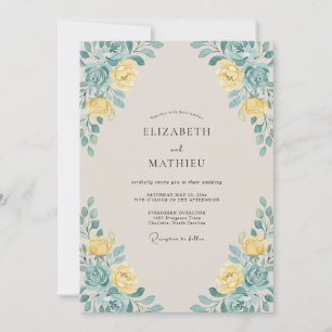 Invitación Boda con Follaje de Rosa Amarilla