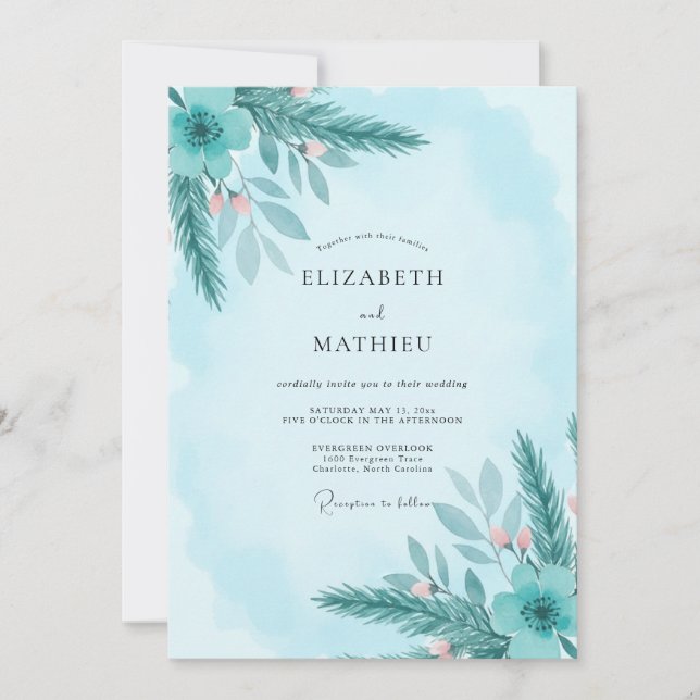 Invitación Boda con follaje de salvia acuática (Anverso)