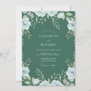 Invitación Boda con follaje de teal profundo y eucalipto polv