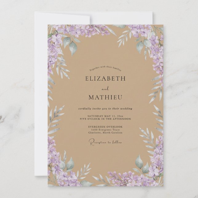 Invitación Boda con Follaje de Wisteria Tostada (Anverso)