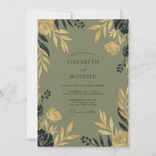 Invitación Boda con Follaje Dorado de Musgo