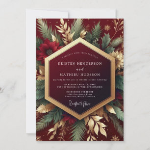 Invitación Boda con Follaje Festivo Borgoña