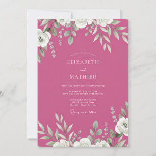 Invitación Boda con follaje magenta y eucalipto gris
