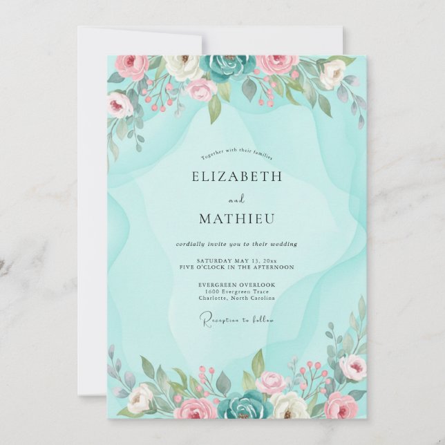 Invitación Boda con Follaje Pintado a la Menta (Anverso)