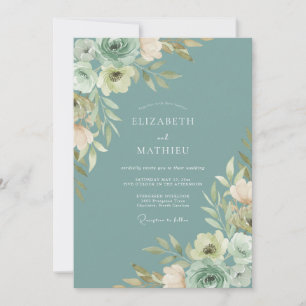 Invitación Boda con follaje pintado a mano en color espuma de