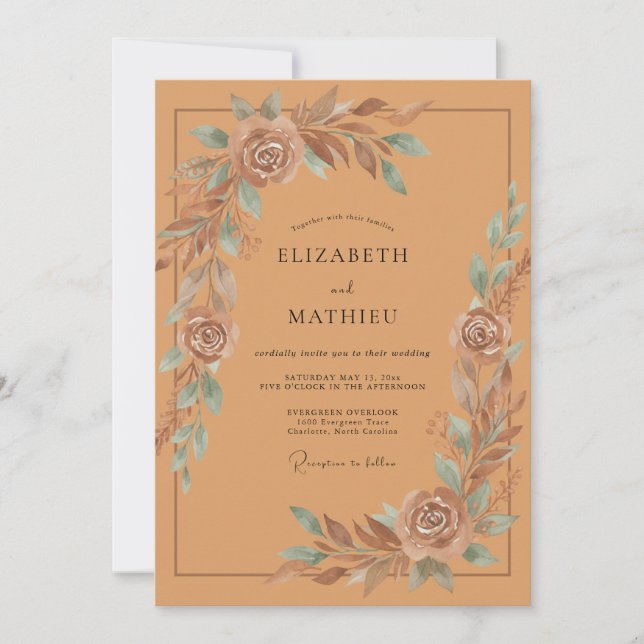 Invitación Boda con Follaje Pintado de Cobre (Anverso)