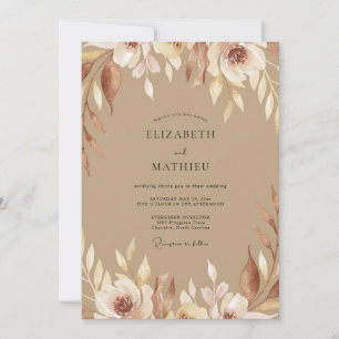 Invitación Boda con follaje pintado de color topo