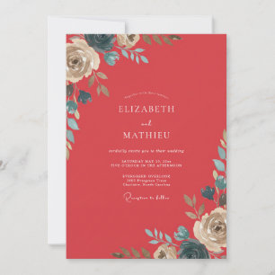 Invitación Boda con follaje pintado de coral