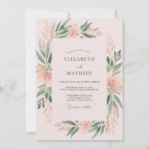 Invitación Boda con follaje pintado de coral apagado