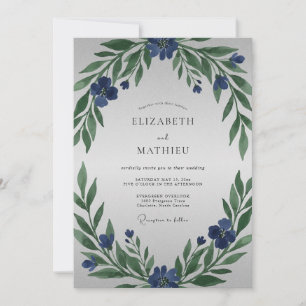 Invitación Boda con Follaje Pintado de Índigo