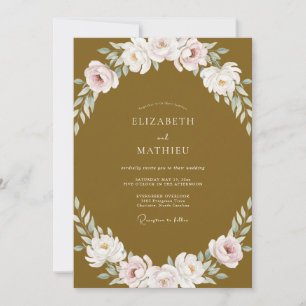 Invitación Boda con Follaje Pintado de Mostaza Dorado