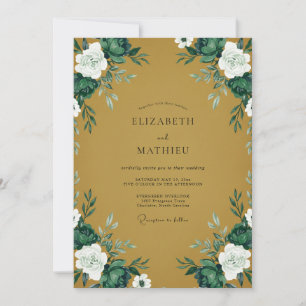 Invitación Boda con follaje pintado de ocre celestial