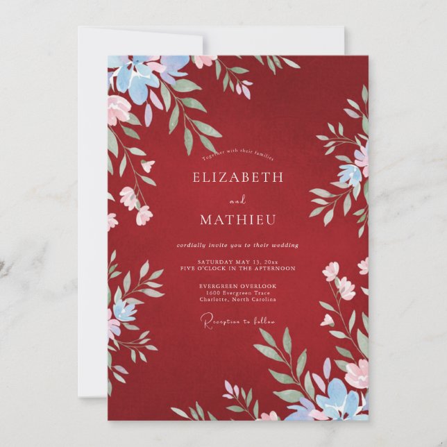 Invitación Boda con follaje pintado de óxido de pradera (Anverso)