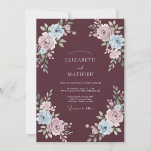 Invitación Boda con Follaje Pintado de Pizarra Ciruela