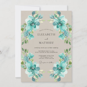 Invitación Boda con follaje pintado de turquesa