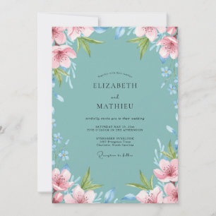 Invitación Boda con Follaje Pintado de Verde Acuario