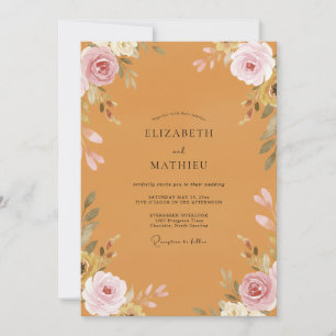Invitación Boda con follaje pintado en ocre dorado