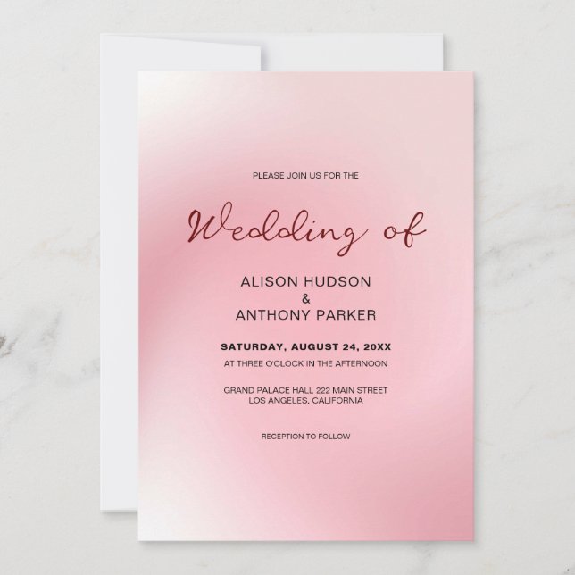 Invitación Boda con fondo degradado rosa (Anverso)