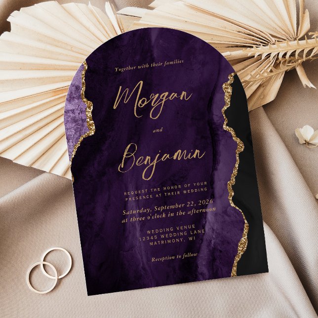 Invitación Boda con forma de arco de escritura chic de ágata  (Subido por el creador)