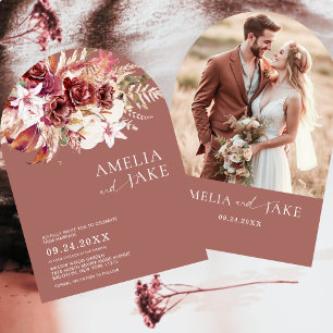 Invitación Boda con foto de arco de borgoña moderno