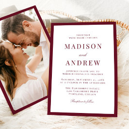 Invitación Boda con Foto de Borde de Borgoña Moderno