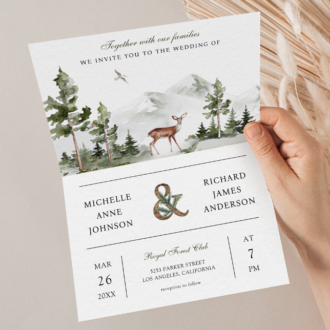 Invitación Boda con Foto de Código QR de Ciervo del Bosque de (Subido por el creador)