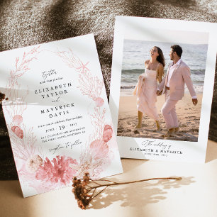 Invitación Boda con Foto de Conchas Marinas Costeras en Playa