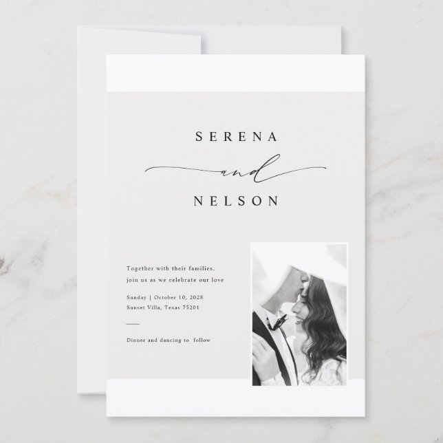 Invitación Boda con Foto de Corbata Negra Romántica (Anverso)